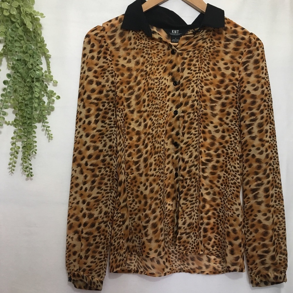KNT By KOV and T Cheetah Print Button Down Top